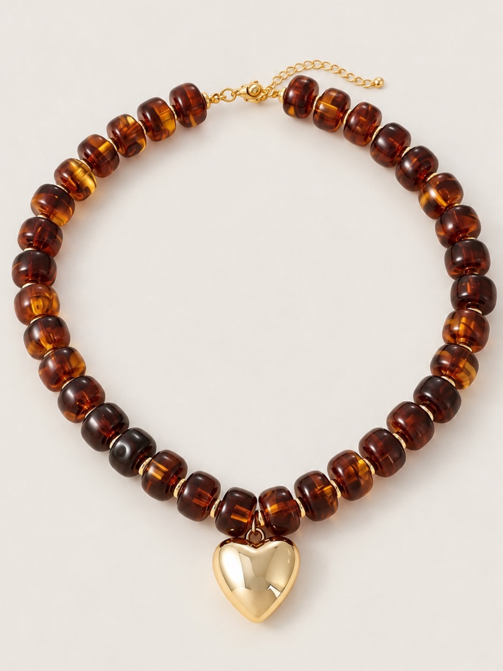New! Amber Brown Lucite Beaded Gold Dopamine Necklace NWOT